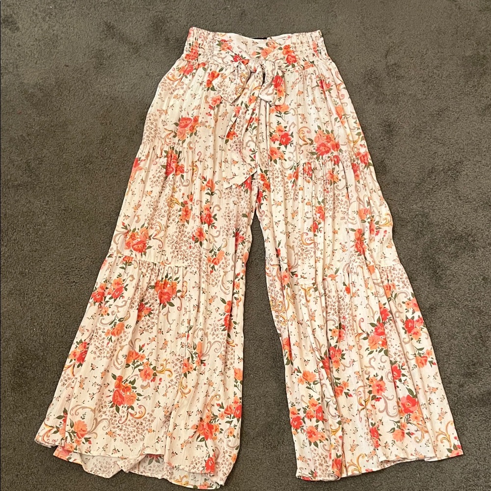 Angie Cream Floral Wide-Leg Pants